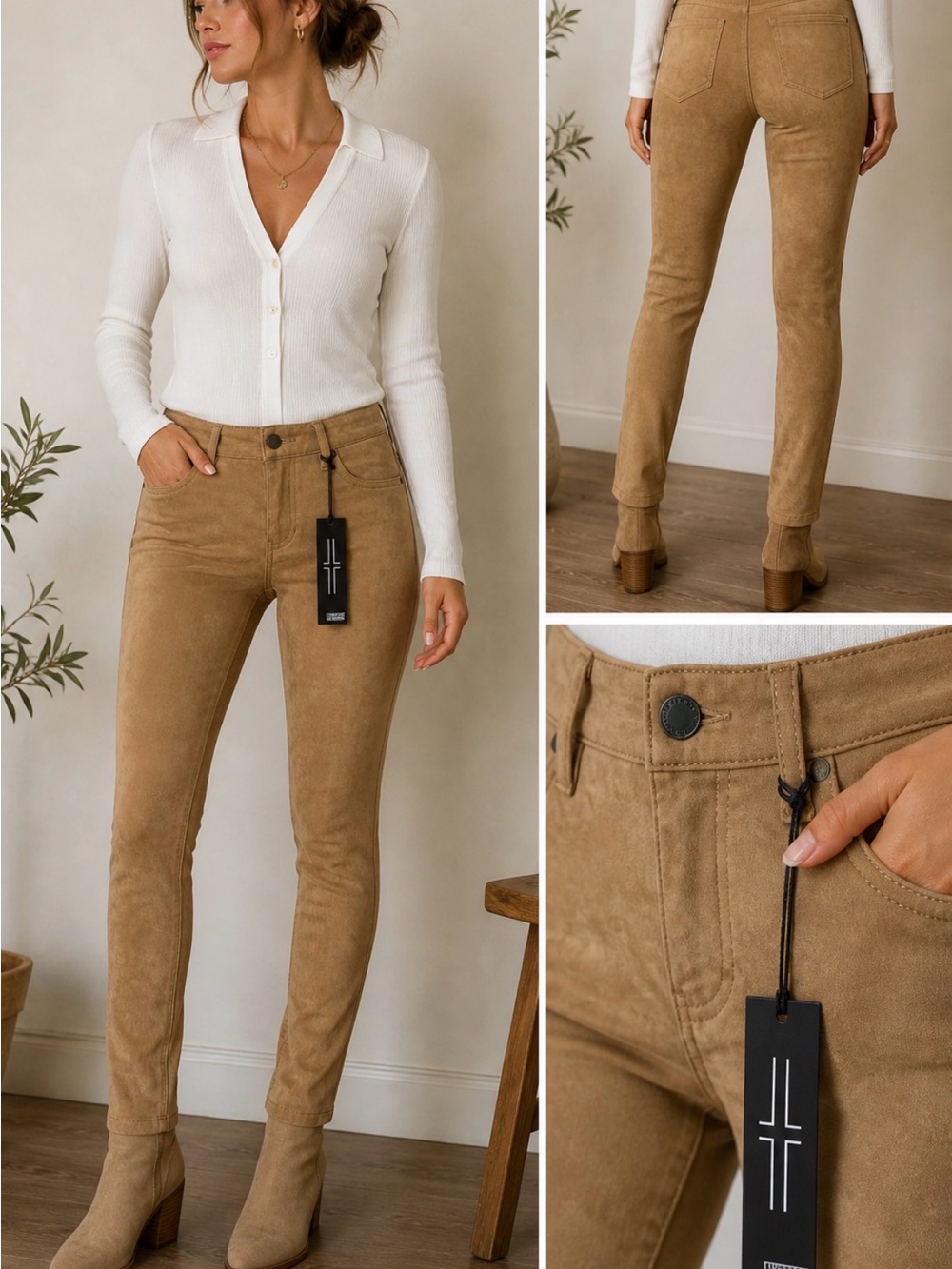 Liverpool Los Angeles Faux Suede Skinny Pants Tan Size 10/30 NWT